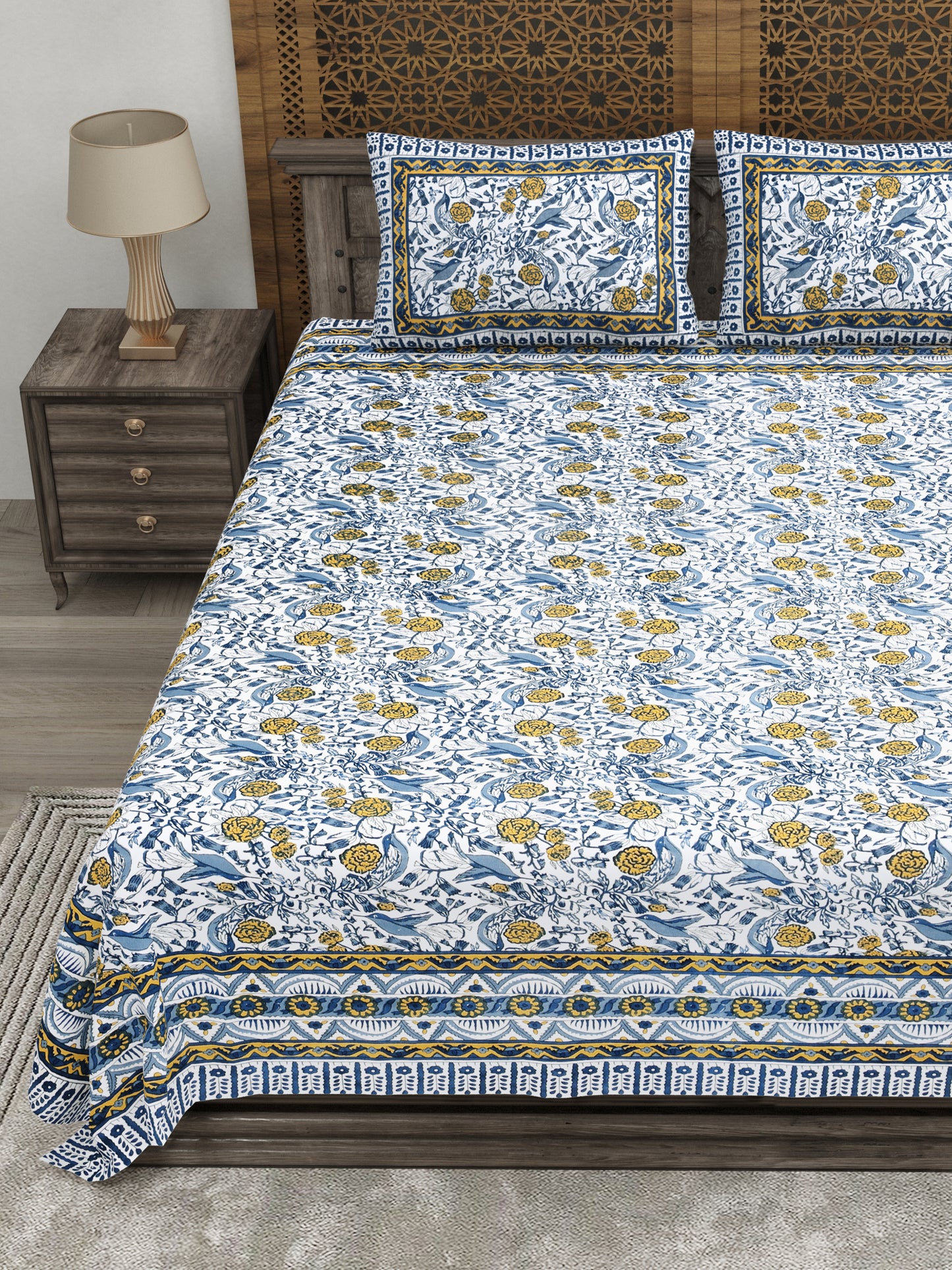 100% pure cotton jaipuri sanganari printed 98*108 king size Premium bedsheet with 2 Matching pillow covers