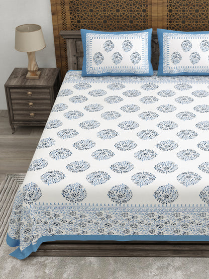 100% pure cotton jaipuri sanganari printed 98*108 king size Premium bedsheet with 2 Matching pillow covers