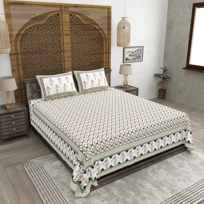 100% pure cotton jaipuri sanganari printed 98*108 king size Premium bedsheet with 2 Matching pillow covers