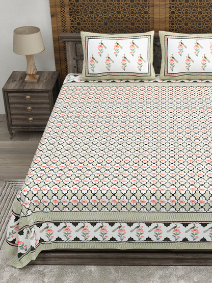 100% pure cotton jaipuri sanganari printed 98*108 king size Premium bedsheet with 2 Matching pillow covers