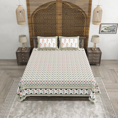 100% pure cotton jaipuri sanganari printed 98*108 king size Premium bedsheet with 2 Matching pillow covers