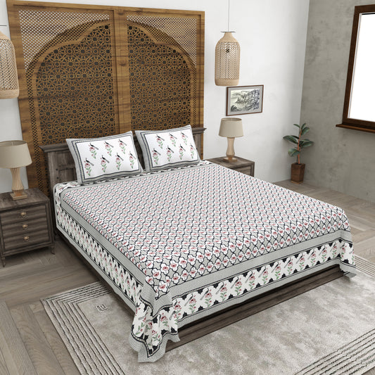100% pure cotton jaipuri sanganari printed 98*108 king size Premium bedsheet with 2 Matching pillow covers