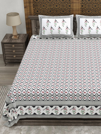 100% pure cotton jaipuri sanganari printed 98*108 king size Premium bedsheet with 2 Matching pillow covers