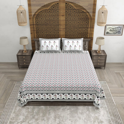 100% pure cotton jaipuri sanganari printed 98*108 king size Premium bedsheet with 2 Matching pillow covers