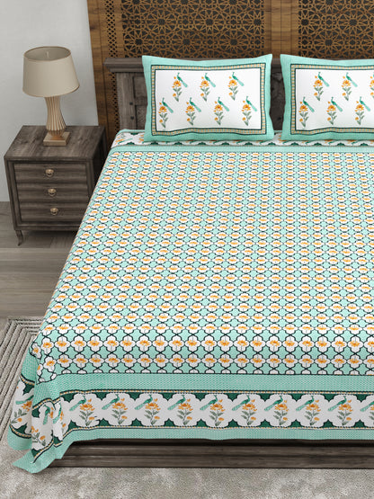 100% pure cotton jaipuri sanganari printed 98*108 king size Premium bedsheet with 2 Matching pillow covers