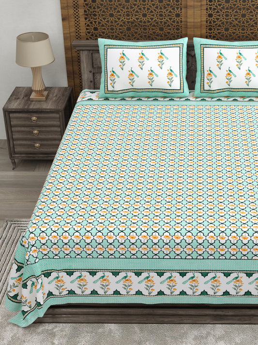 100% pure cotton jaipuri sanganari printed 98*108 king size Premium bedsheet with 2 Matching pillow covers