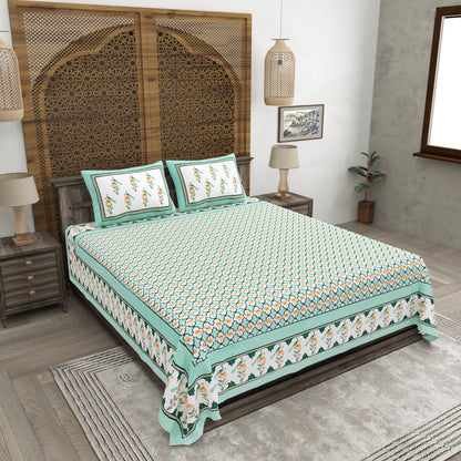 100% pure cotton jaipuri sanganari printed 98*108 king size Premium bedsheet with 2 Matching pillow covers