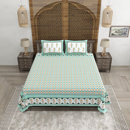 100% pure cotton jaipuri sanganari printed 98*108 king size Premium bedsheet with 2 Matching pillow covers