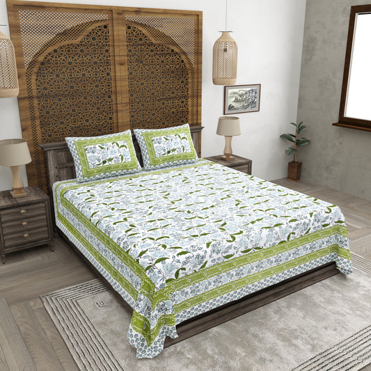 100% pure cotton jaipuri sanganari printed 98*108 king size Premium bedsheet with 2 Matching pillow covers