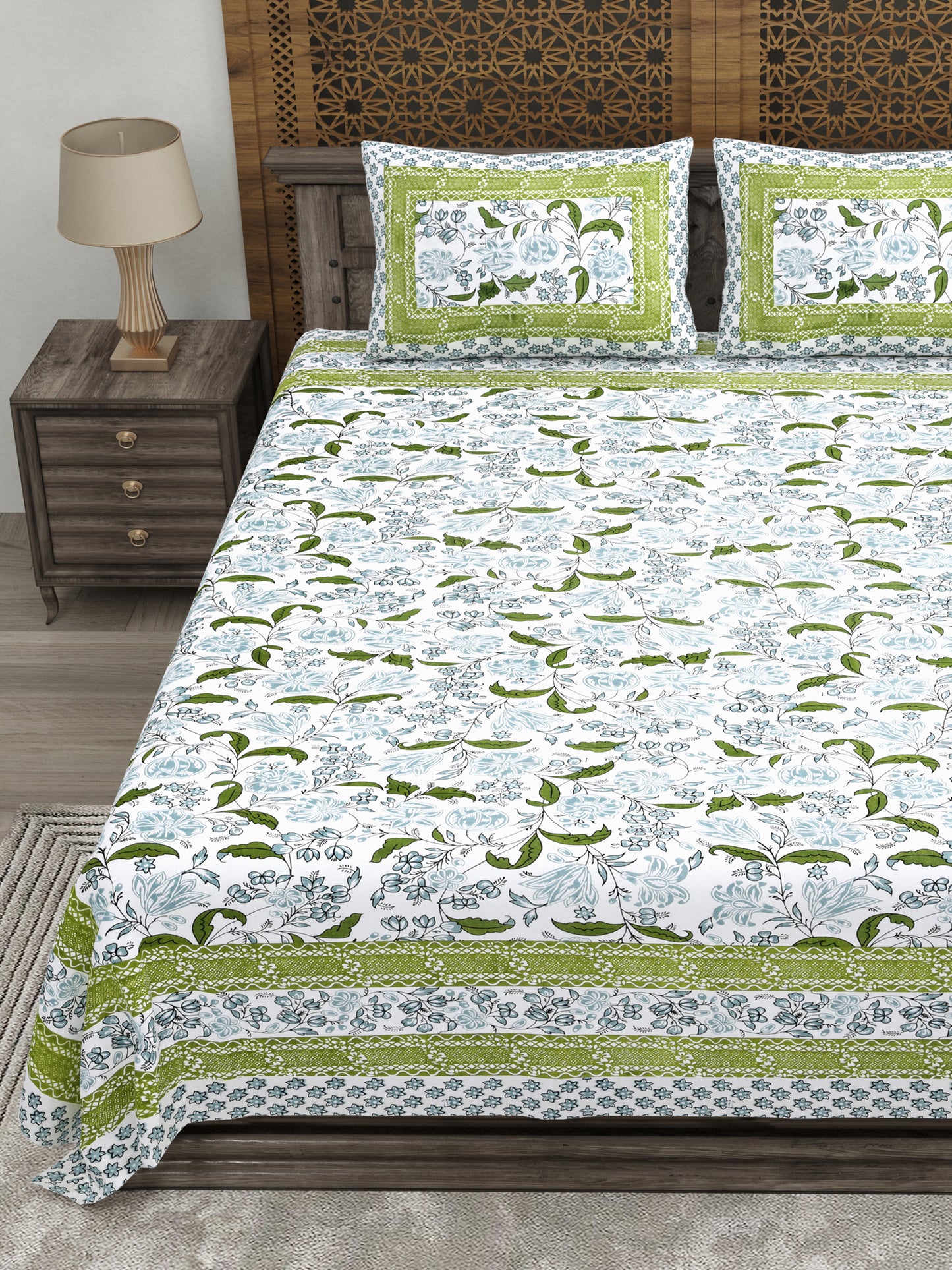 100% pure cotton jaipuri sanganari printed 98*108 king size Premium bedsheet with 2 Matching pillow covers