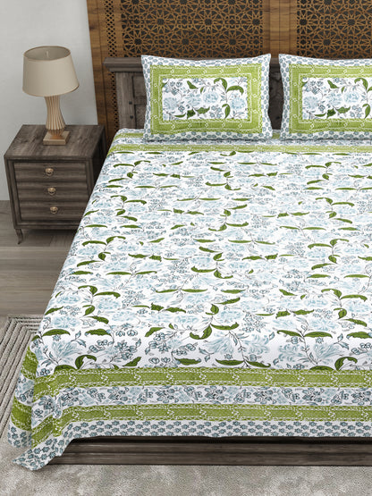 100% pure cotton jaipuri sanganari printed 98*108 king size Premium bedsheet with 2 Matching pillow covers