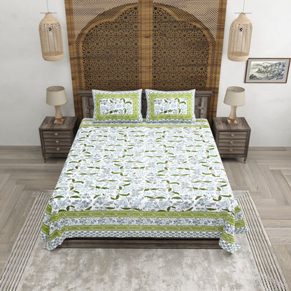 100% pure cotton jaipuri sanganari printed 98*108 king size Premium bedsheet with 2 Matching pillow covers