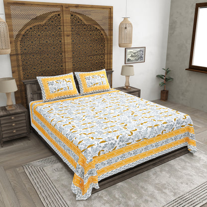 100% pure cotton jaipuri sanganari printed 98*108 king size Premium bedsheet with 2 Matching pillow covers