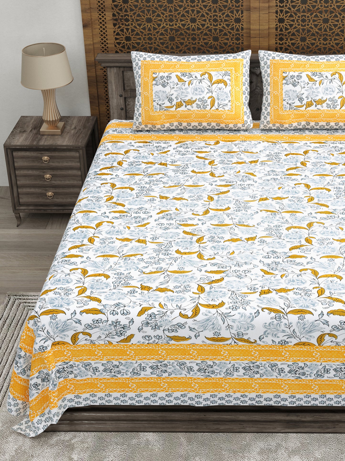 100% pure cotton jaipuri sanganari printed 98*108 king size Premium bedsheet with 2 Matching pillow covers