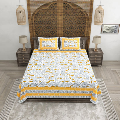 100% pure cotton jaipuri sanganari printed 98*108 king size Premium bedsheet with 2 Matching pillow covers
