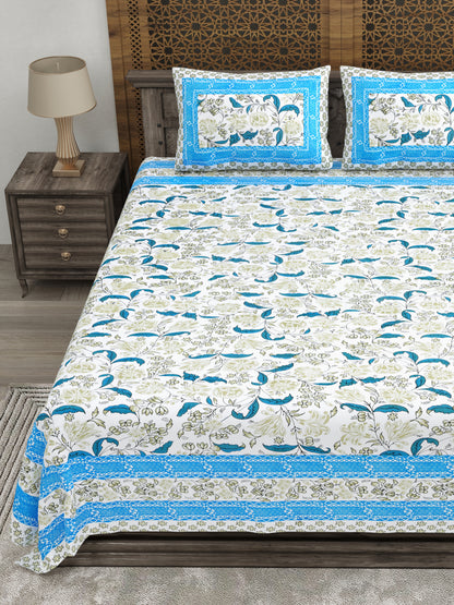 100% pure cotton jaipuri sanganari printed 98*108 king size Premium bedsheet with 2 Matching pillow covers