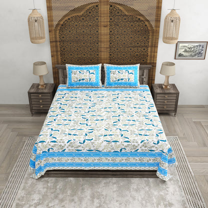 100% pure cotton jaipuri sanganari printed 98*108 king size Premium bedsheet with 2 Matching pillow covers