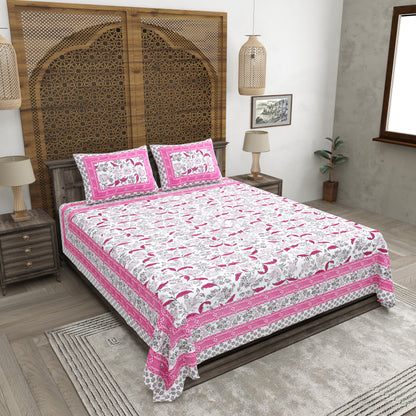 100% pure cotton jaipuri sanganari printed 98*108 king size Premium bedsheet with 2 Matching pillow covers