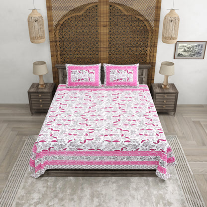 100% pure cotton jaipuri sanganari printed 98*108 king size Premium bedsheet with 2 Matching pillow covers