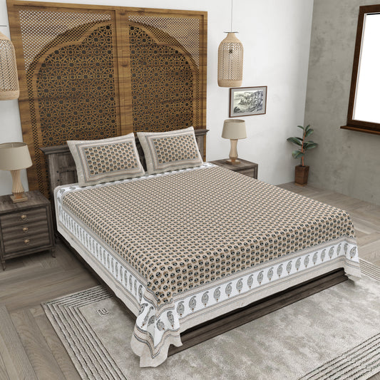 100% pure cotton jaipuri sanganari printed 98*108 king size Premium bedsheet with 2 Matching pillow covers