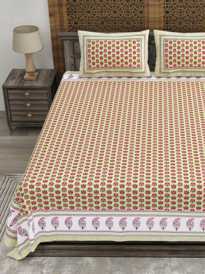 100% pure cotton jaipuri sanganari printed 98*108 king size Premium bedsheet with 2 Matching pillow covers