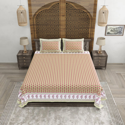 100% pure cotton jaipuri sanganari printed 98*108 king size Premium bedsheet with 2 Matching pillow covers