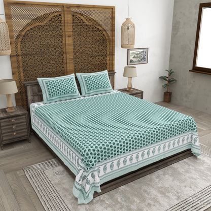 100% pure cotton jaipuri sanganari printed 98*108 king size Premium bedsheet with 2 Matching pillow covers