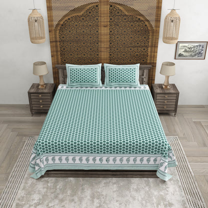 100% pure cotton jaipuri sanganari printed 98*108 king size Premium bedsheet with 2 Matching pillow covers