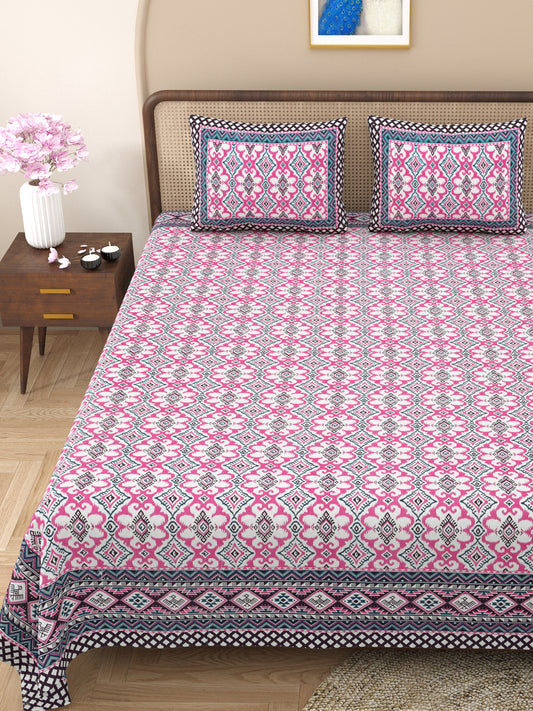 100% pure cotton jaipuri sanganari printed 98*108 king size Premium bedsheet with 2 Matching pillow covers