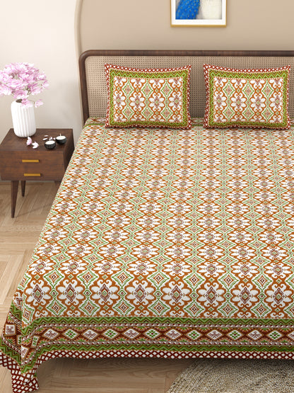 100% pure cotton jaipuri sanganari printed 98*108 king size Premium bedsheet with 2 Matching pillow covers