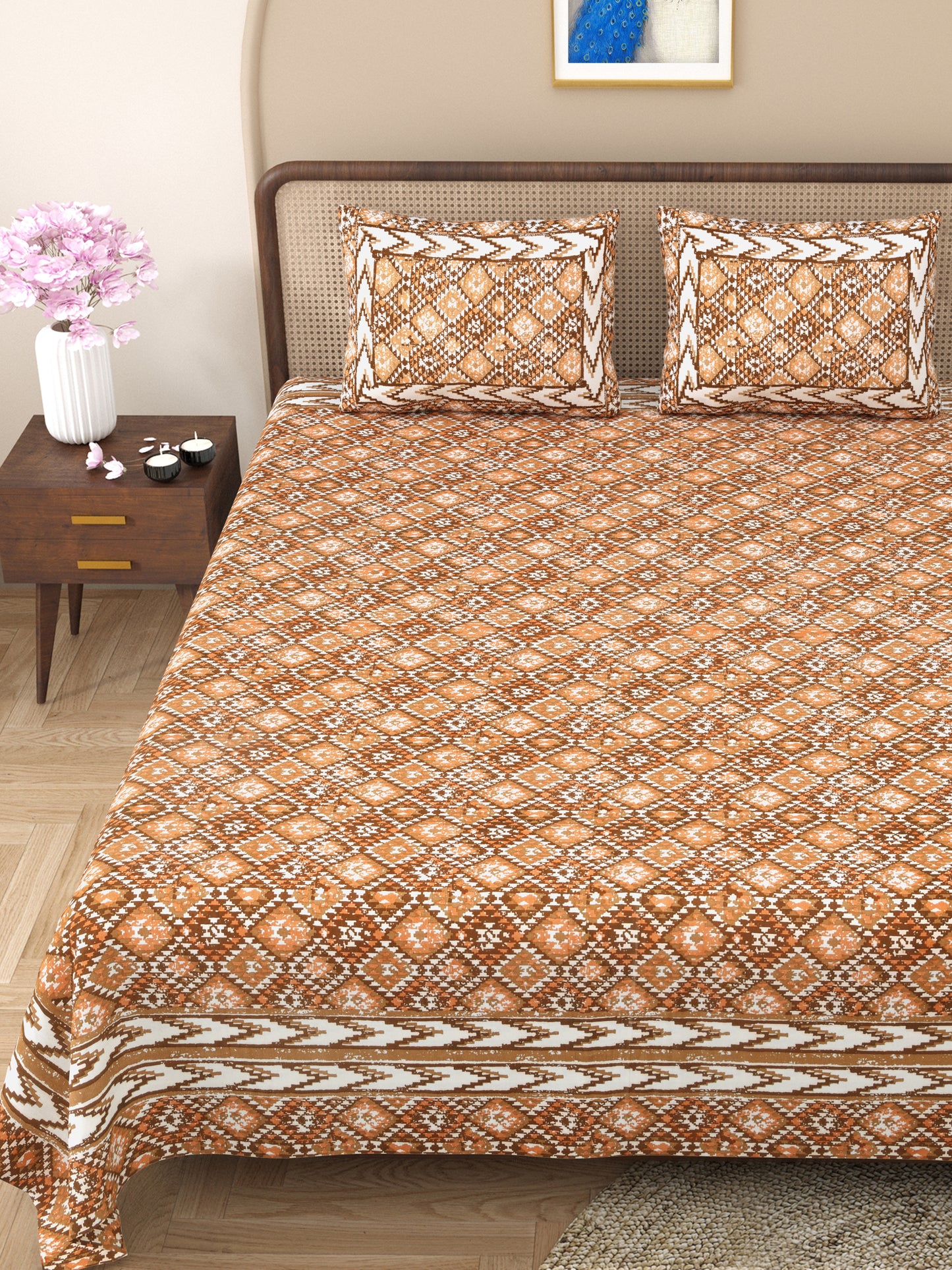 100% pure cotton jaipuri sanganari printed  king size Premium  bedsheet with 2 Matching  pillow covers