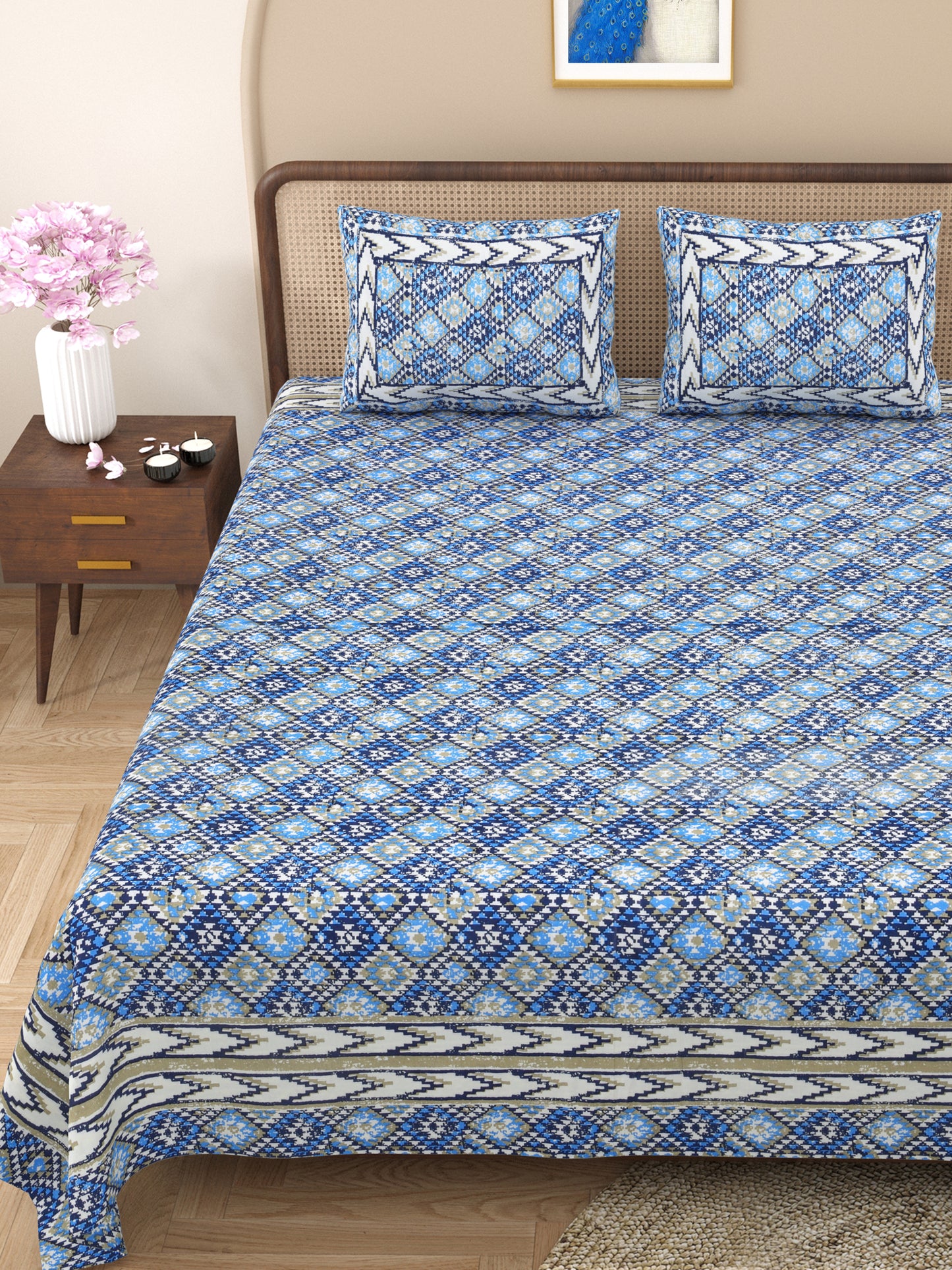 100% pure cotton jaipuri sanganari printed  king size Premium  bedsheet with 2 Matching  pillow covers
