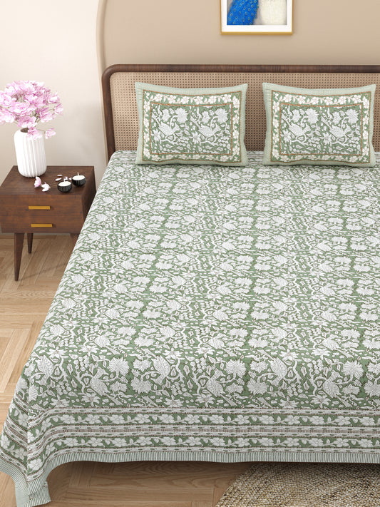 100% pure cotton jaipuri sanganari printed 98*108 king size Premium bedsheet with 2 Matching pillow covers