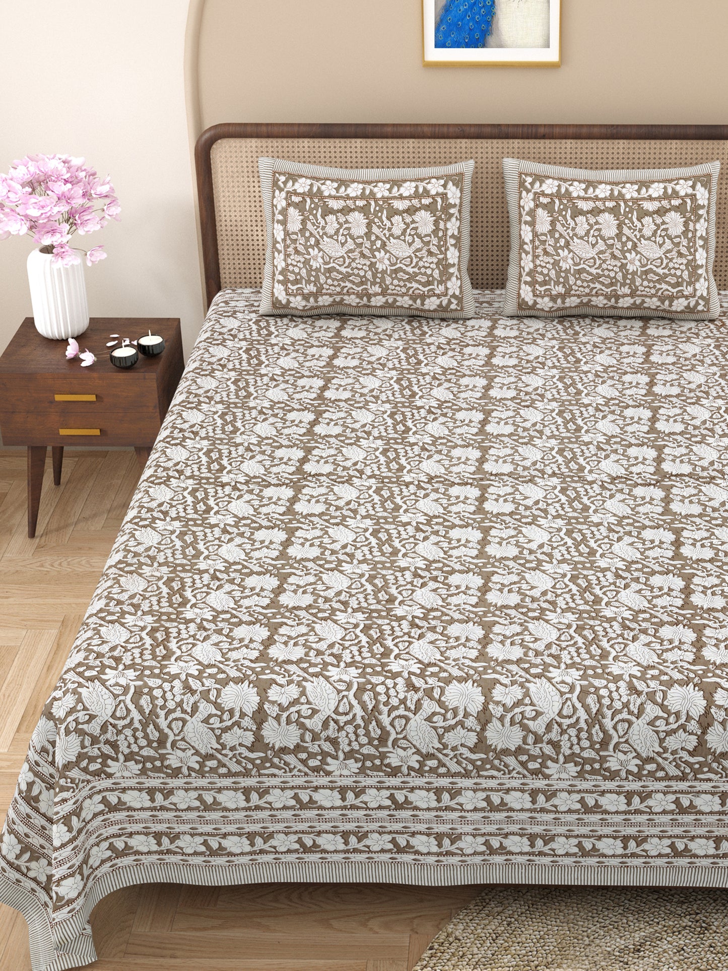 100% pure cotton jaipuri sanganari printed 98*108 king size Premium bedsheet with 2 Matching pillow covers