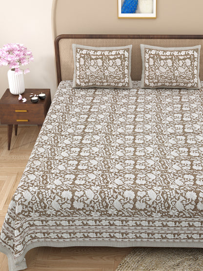 100% pure cotton jaipuri sanganari printed 98*108 king size Premium bedsheet with 2 Matching pillow covers