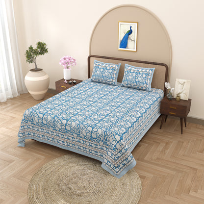 100% pure cotton jaipuri sanganari printed king size Premium bedsheet with 2 Matching pillow covers