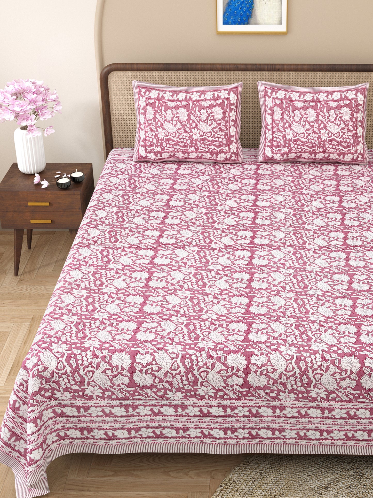 100% pure cotton jaipuri sanganari printed 98*108 king size Premium bedsheet with 2 Matching pillow covers