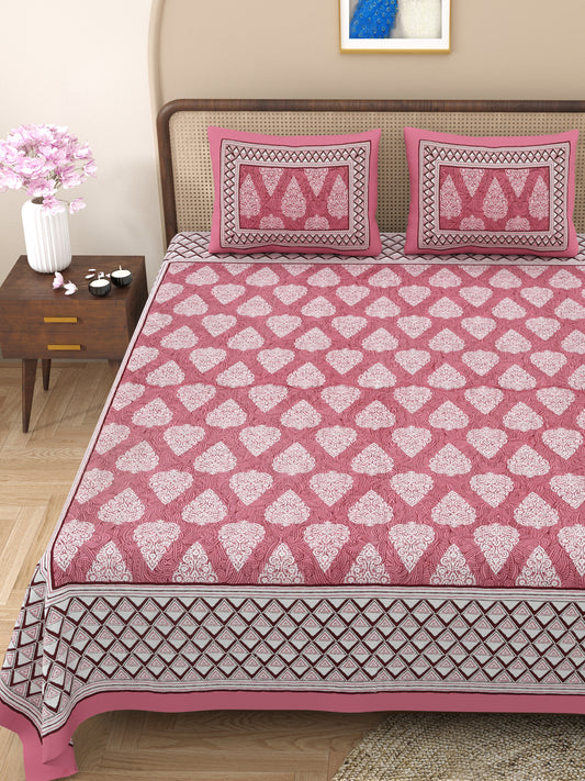 100% pure cotton jaipuri sanganari printed 98*108 king size Premium bedsheet with 2 Matching pillow covers
