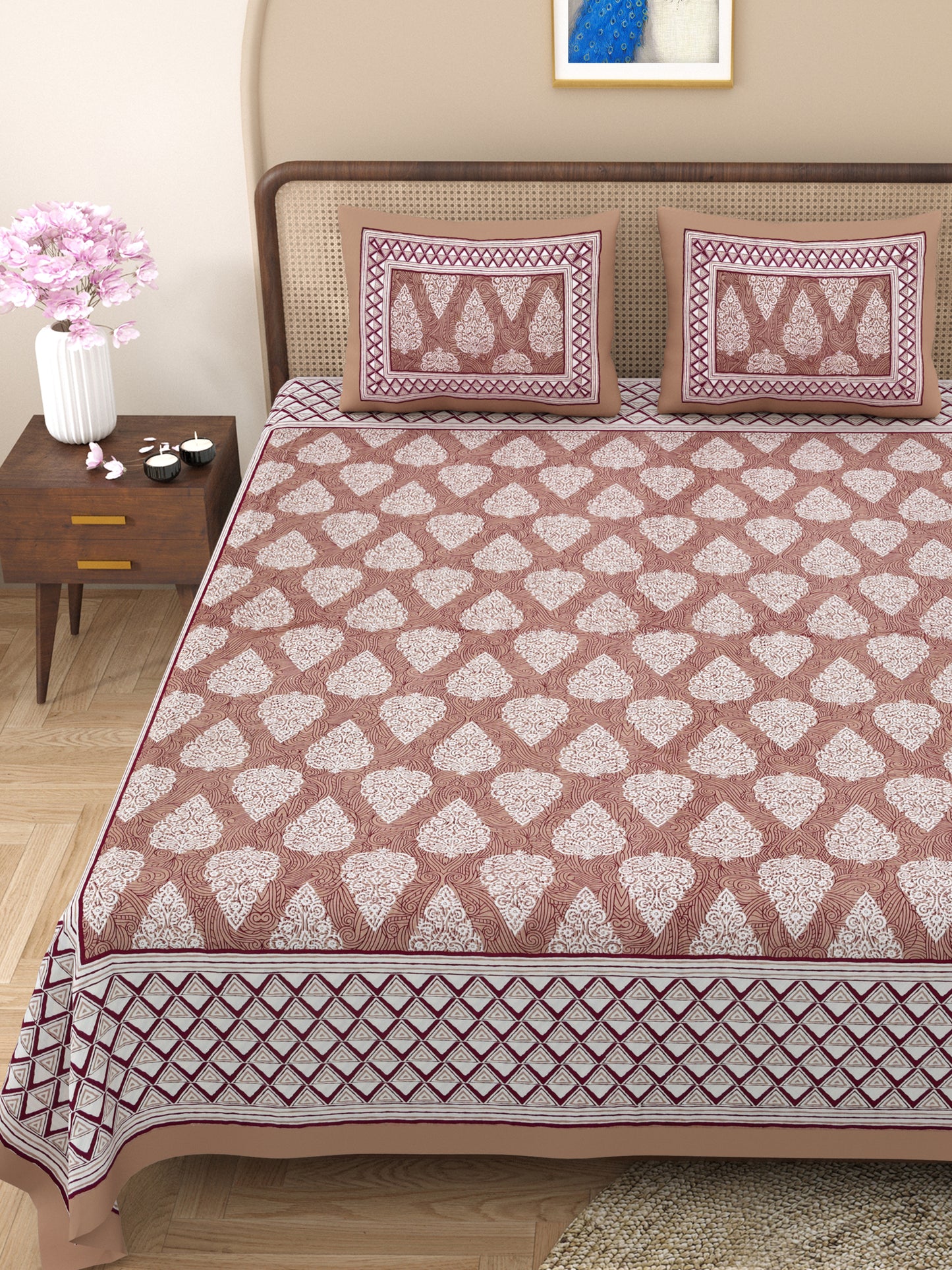 100% pure cotton jaipuri sanganari printed 98*108 king size Premium bedsheet with 2 Matching pillow covers