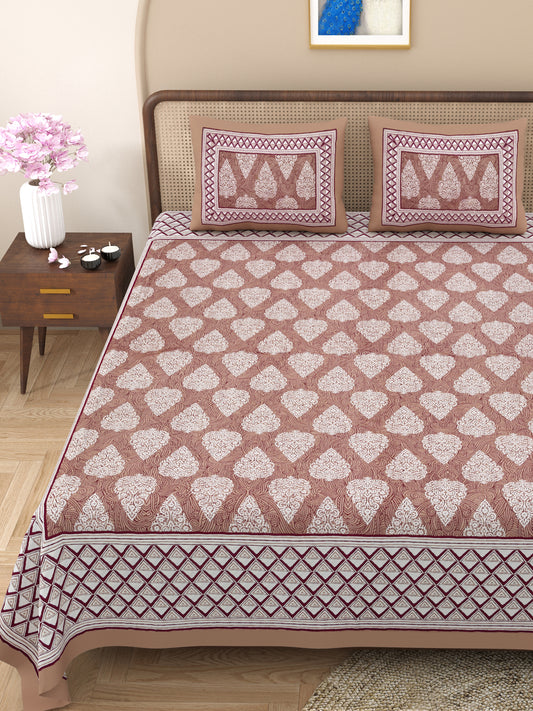 100% pure cotton jaipuri sanganari printed 98*108 king size Premium bedsheet with 2 Matching pillow covers