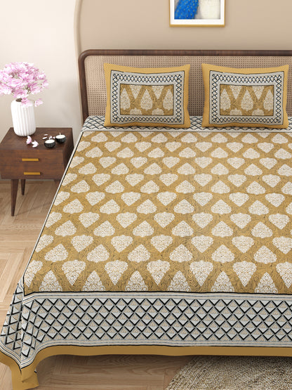 100% pure cotton jaipuri sanganari printed 98*108 king size Premium bedsheet with 2 Matching pillow covers