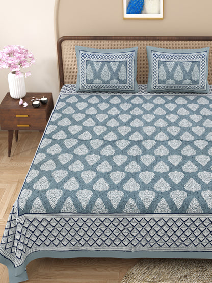 100% pure cotton jaipuri sanganari printed 98*108 king size Premium bedsheet with 2 Matching pillow covers