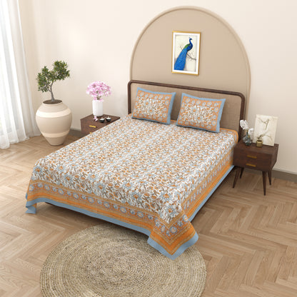 100% pure cotton jaipuri sanganari printed 98*108 king size Premium bedsheet with 2 Matching pillow covers