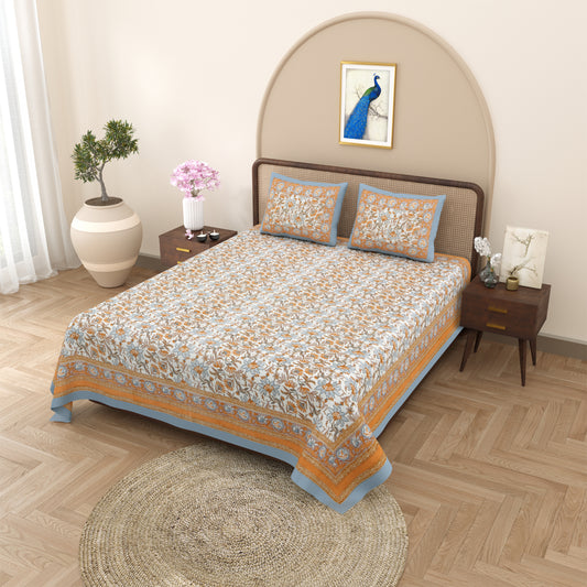 100% pure cotton jaipuri sanganari printed 98*108 king size Premium bedsheet with 2 Matching pillow covers