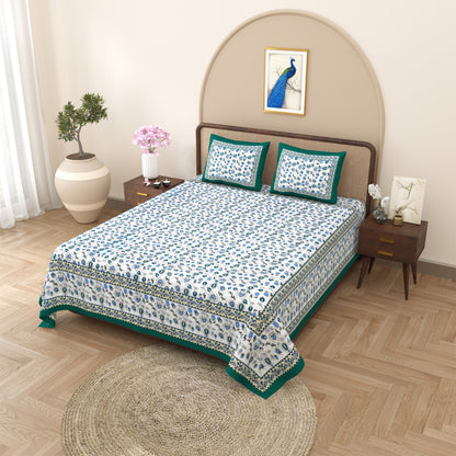 100% pure cotton jaipuri sanganari printed 98*108 king size Premium bedsheet with 2 Matching pillow covers