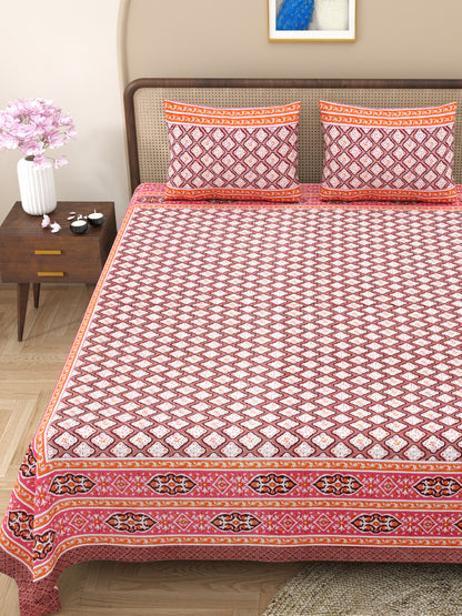 100% pure cotton jaipuri sanganari printed 98*108 king size Premium bedsheet with 2 Matching pillow covers