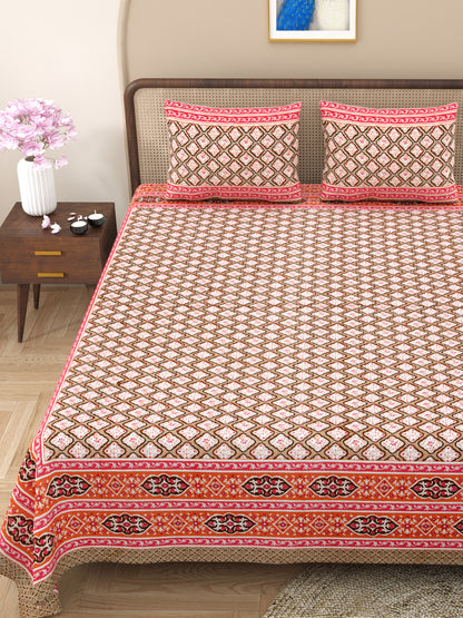 100% pure cotton jaipuri sanganari printed 98*108 king size Premium bedsheet with 2 Matching pillow covers