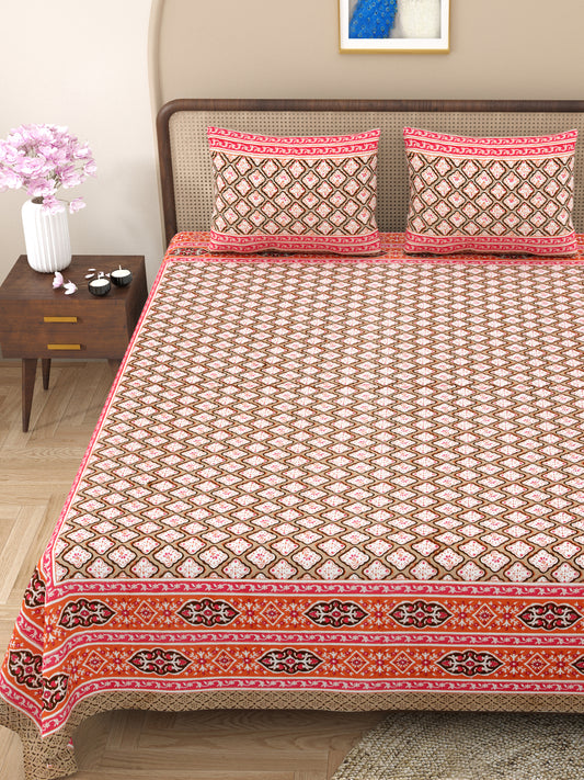 100% pure cotton jaipuri sanganari printed 98*108 king size Premium bedsheet with 2 Matching pillow covers