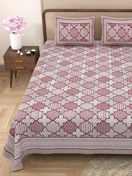 100% pure cotton jaipuri sanganari printed 98*108 king size Premium bedsheet with 2 Matching pillow covers