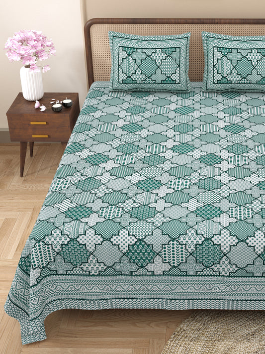 100% pure cotton jaipuri sanganari printed 98*108 king size Premium bedsheet with 2 Matching pillow covers